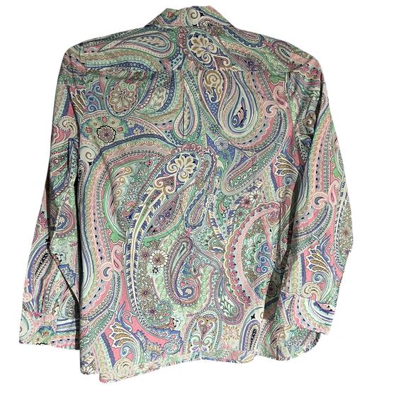Talbots Petite Vibrant Paisley Button-Down Shirt Pink Blue Green Blouse - Picture 7 of 7